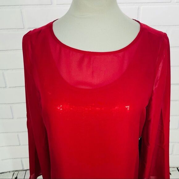 NWT Diane Gilman Red Blouse with Sequin Tank - Medium - Picture 5 of 16
